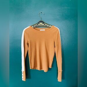 Free People Tan Long Sleeve Top with White Stripe
